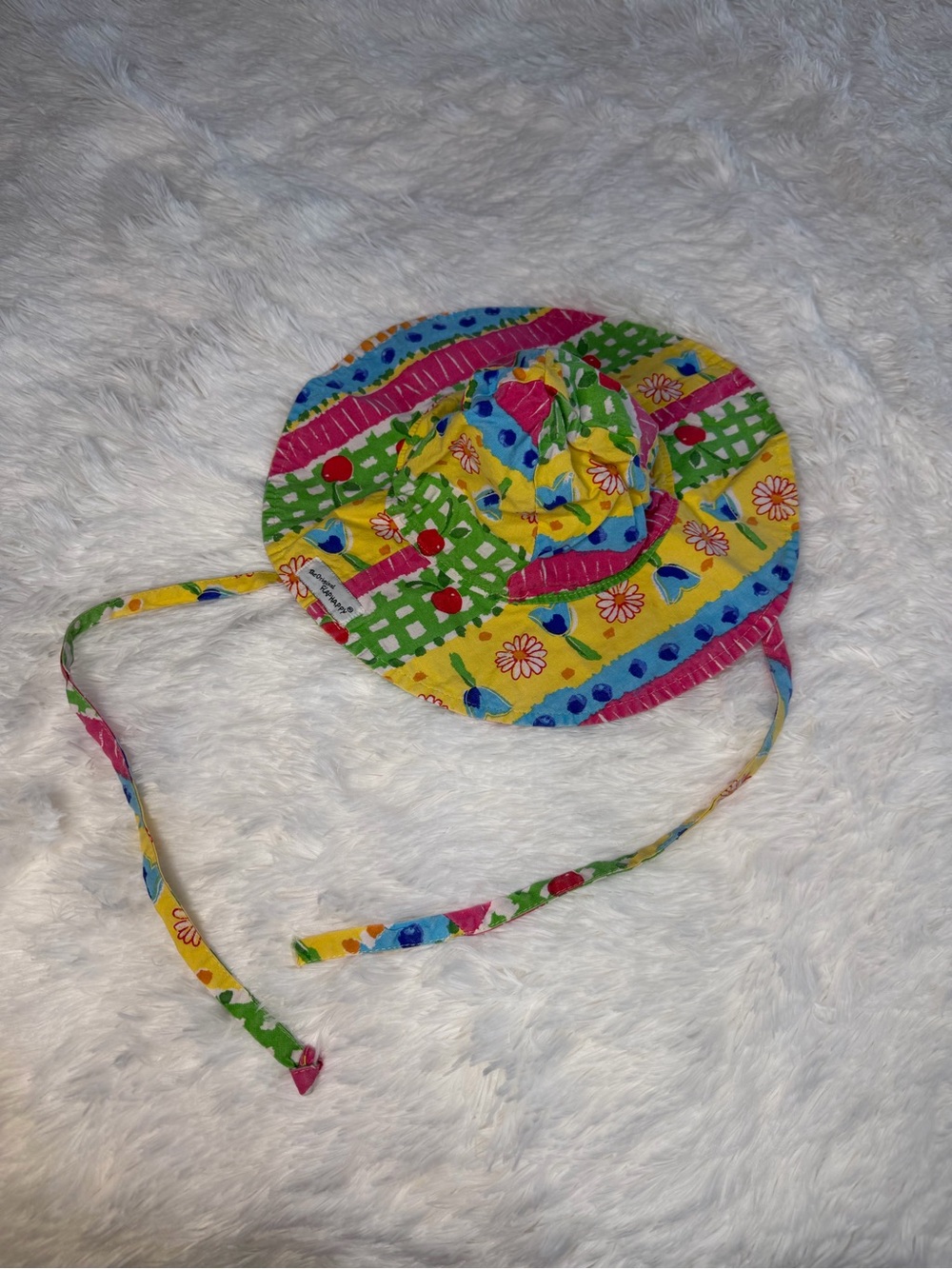 Flap Happy Bright Floral Sun Hat in Yellow, Green, Blue and Pink